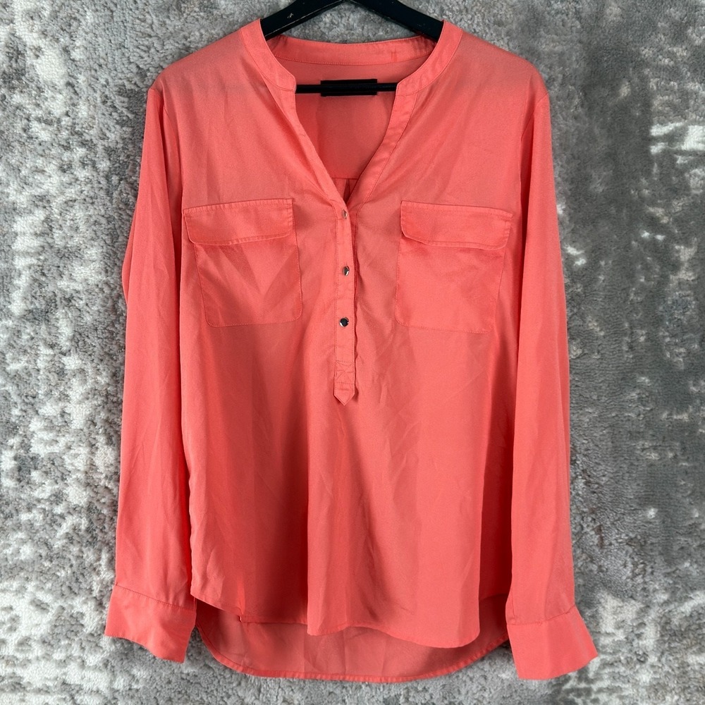 Ivanka Trump Size XL‎ Casual V Neck Top Pink Long Sleeve Pocket Button